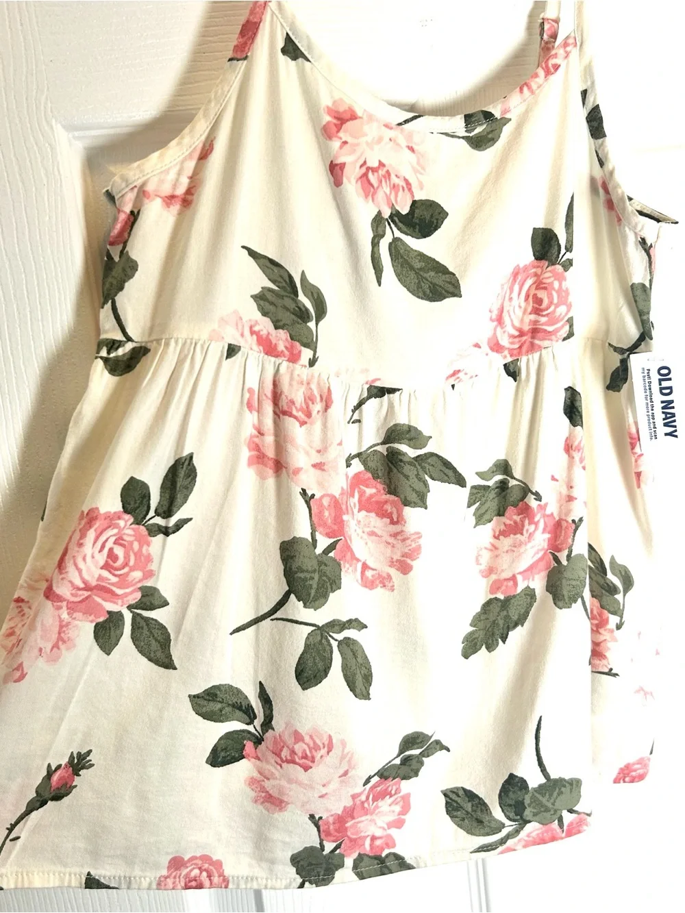 Old Navy Top Girls Large 10-12 Tie-Back Cami Top Cream Pink Flowers Summer
